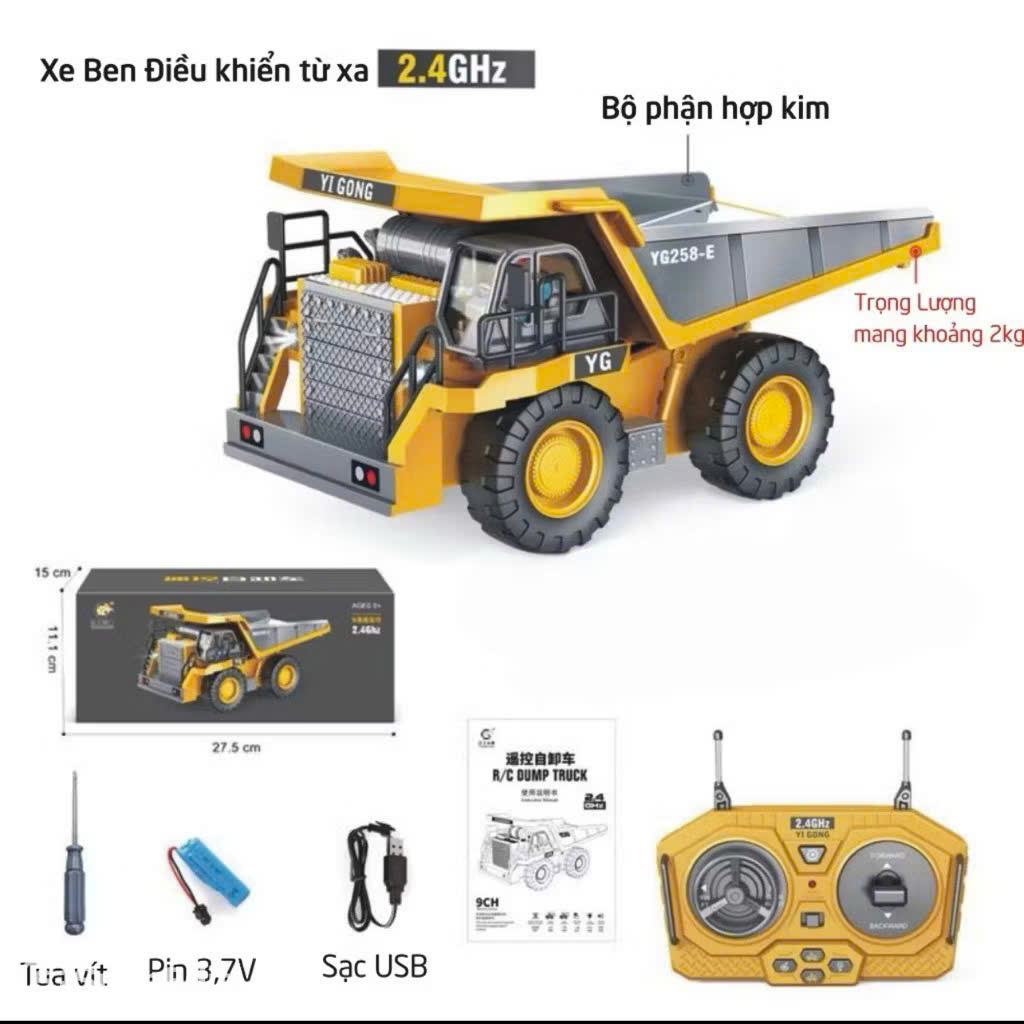 Xe ben điều khiển ben sắt 9 kênh kemd pin sạc BC1047