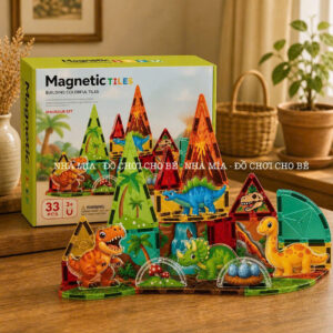 Xếp Hình Nam Châm Cầu Vồng Magnetic Tiles Xuất Âu - chủ đe khủng long 53pcs 188-M524
